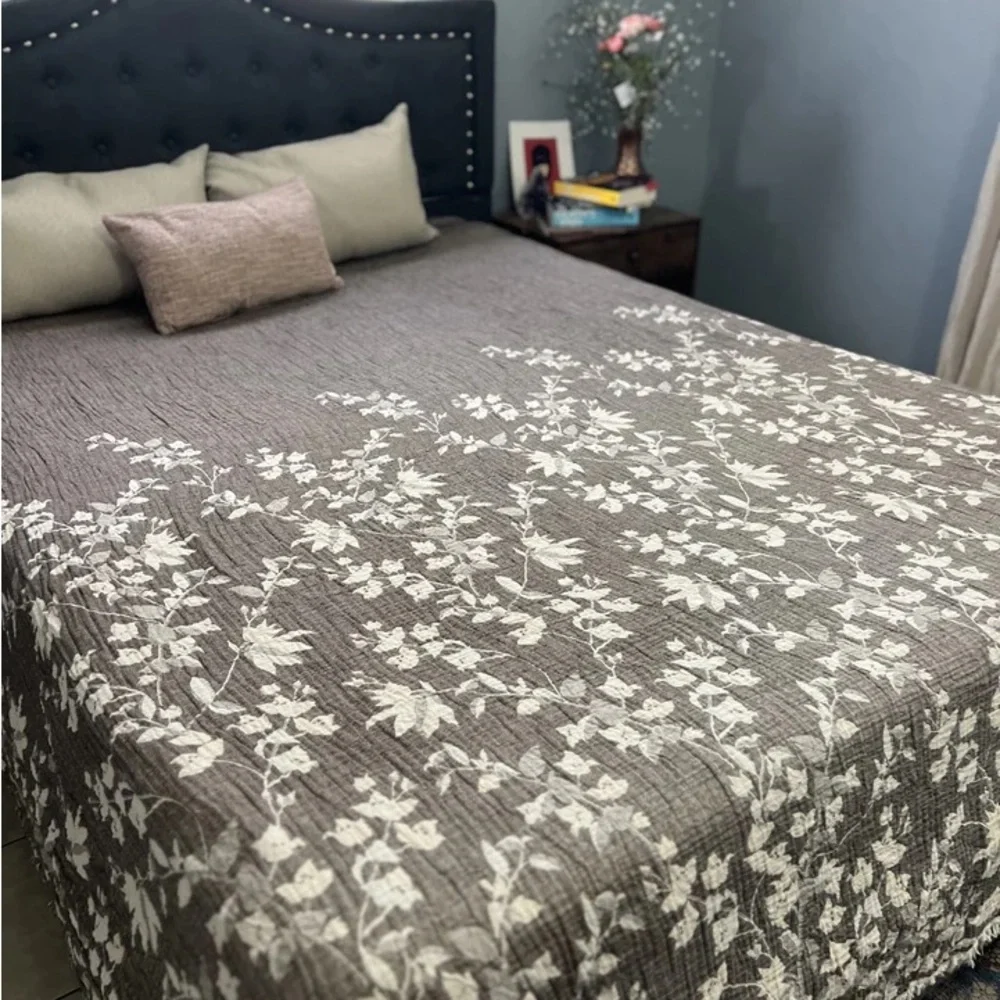 Queen Organic Cotton 2 Side Loom Weave Bedspread Earth Brown Ecru  Bedspread NEW